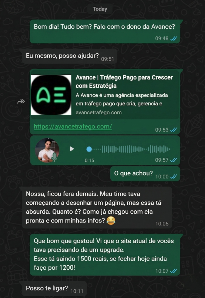 Venda real no WhatsApp